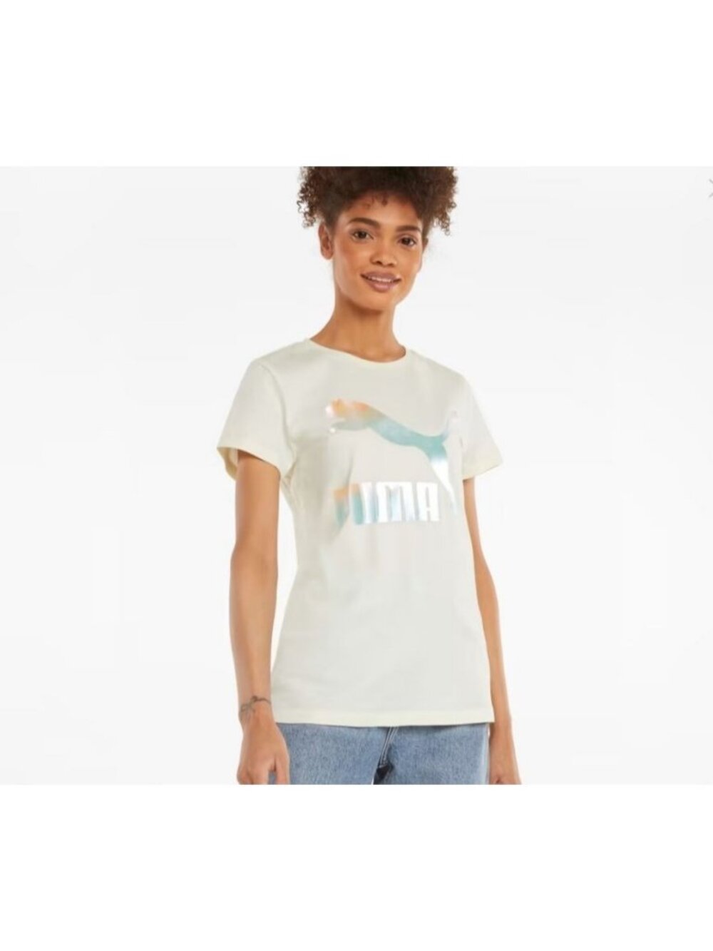 Puma Women's Classic Logo Tee Ivory glow Size S NEW WITH TAGS!
